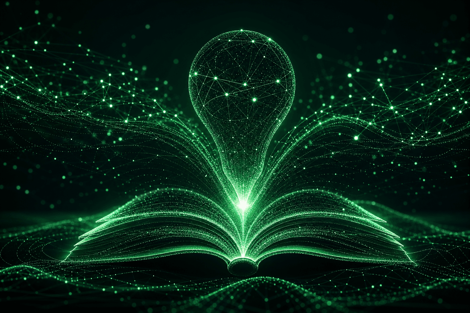 Abstract network illustration symbolizing knowledge flow and digital insights